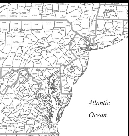 MID ATLANTIC REGION MAP COUNTY OUTLINE download to your computer